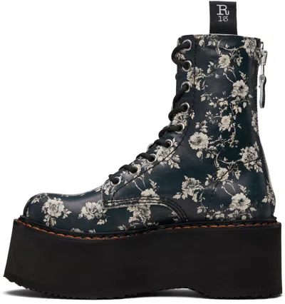 R13 Black & Off-white Double Stack Boots In Black