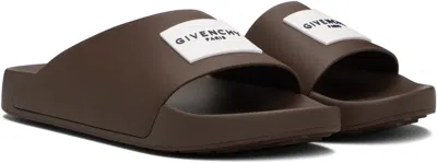 Givenchy Brown Rubber Label Mule Slides