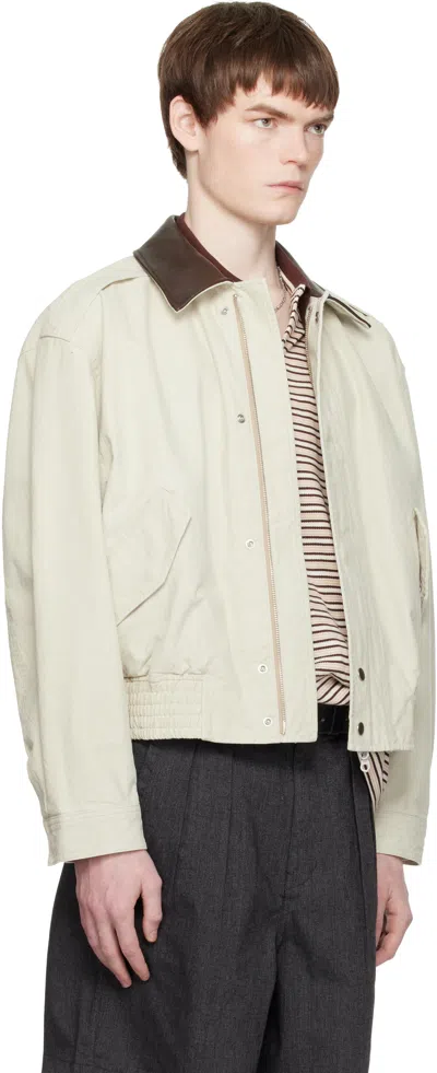 Coor Off-white Leather Collar Washed Cationized Bomber Jacket In Neutral