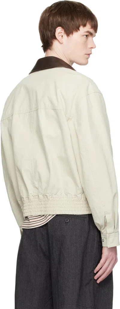 Coor Off-white Leather Collar Washed Cationized Bomber Jacket In Neutral