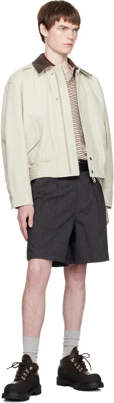 Coor Off-white Leather Collar Washed Cationized Bomber Jacket In Neutral