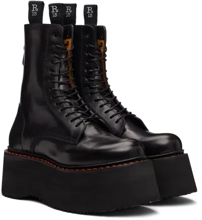 R13 Platform Leather Ankle Boots In Black