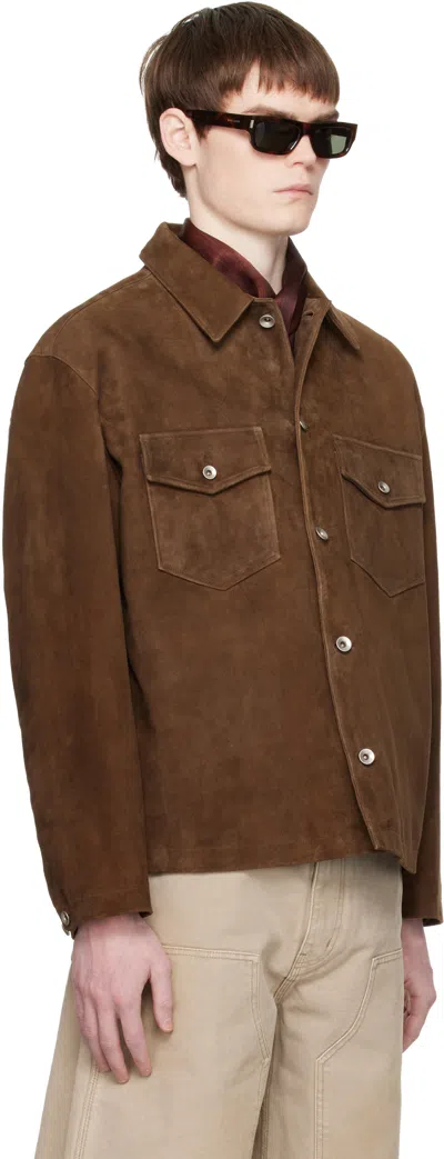 Coor Brown Two-tone Button Suede Jacket In Brown