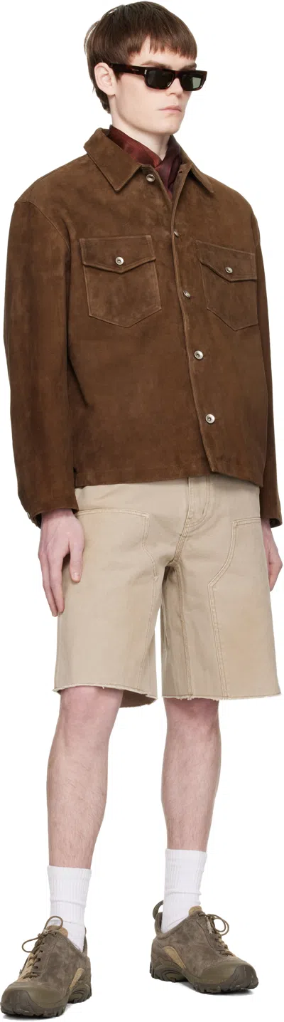 Coor Brown Two-tone Button Suede Jacket In Brown