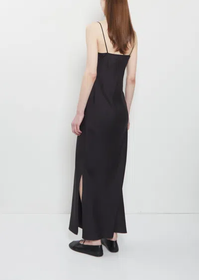 The Row Barina Lace-trimmed Silk-twill Midi Dress In Black