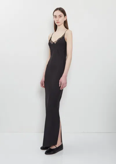 The Row Barina Lace-trimmed Silk-twill Midi Dress In Black