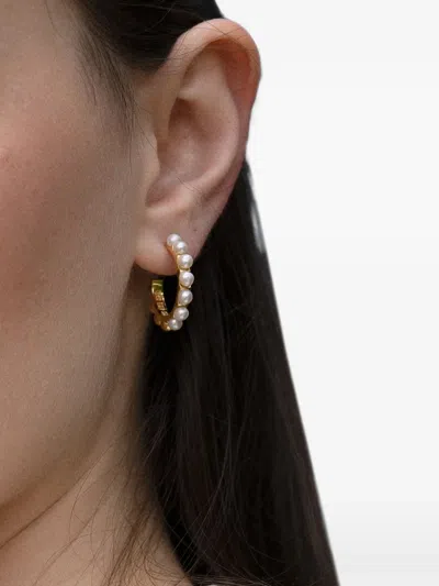 Dower & Hall Large White Timeless Pearl Hoops In Metallic