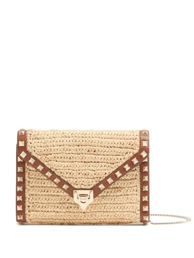 Valentino Garavani Mini Rockstud Raffia Crochet Shoulder Bag In Neutral