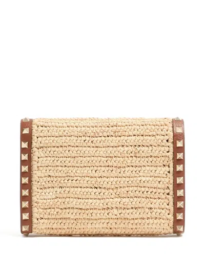 Valentino Garavani Mini Rockstud Raffia Crochet Shoulder Bag In Neutral
