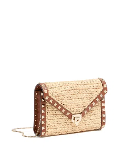 Valentino Garavani Mini Rockstud Raffia Crochet Shoulder Bag In Neutral