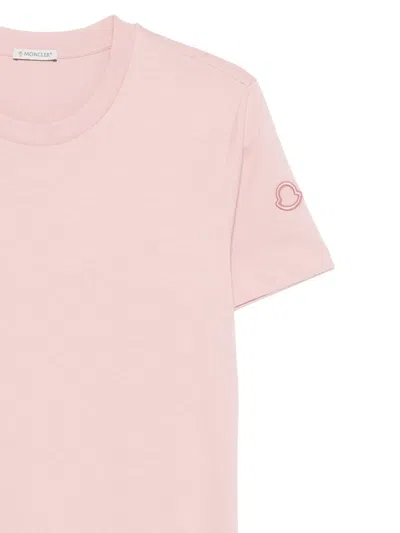 Moncler Cotton Ribbed Crewneck Short-sleeve T-shirt In Pink