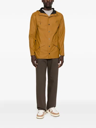 Rains Drawstring Hood Jacket In Brown