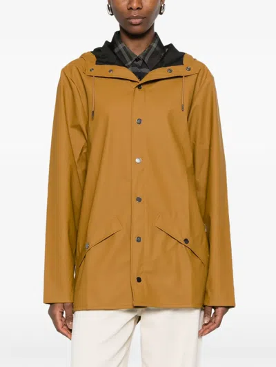 Rains Drawstring Hood Jacket In Brown
