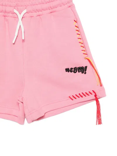 Msgm Logo-embroidered Drawstring Shorts In Pink