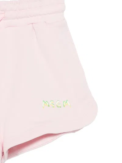 Msgm Drawstring Embroidered Trousers In Pink