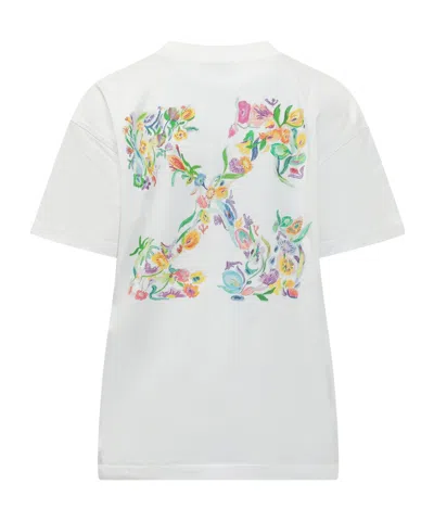 Off-white Crew Neck Cotton Floral Back T-shirt In White