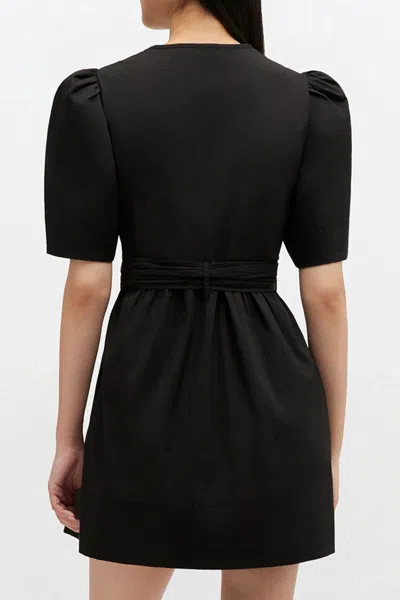 Ganni Belted Bow-embellished Stretch-cotton Poplin Midi Dress In Black
