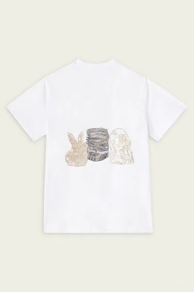 Ganni Graphic Print Crew Neck Short Sleeve Top In White