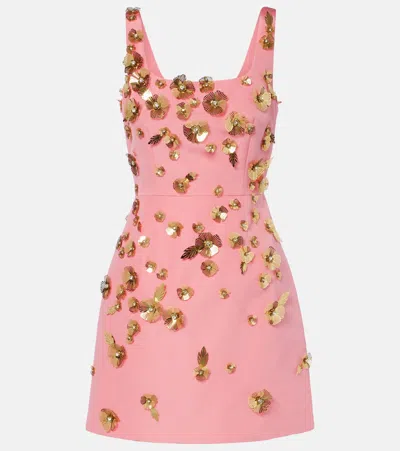 Carolina Herrera Crystal Flower Applique Sleeveless Mini Dress In Pink
