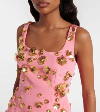 Carolina Herrera Crystal Flower Applique Sleeveless Mini Dress In Pink