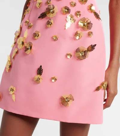 Carolina Herrera Crystal Flower Applique Sleeveless Mini Dress In Pink