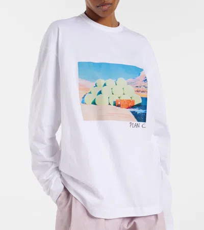 Plan C Printed Cotton Jersey T-shirt In White