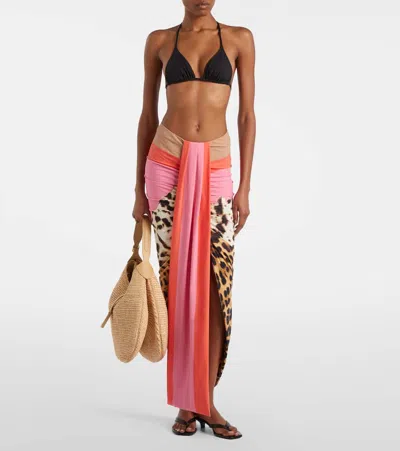 Roberto Cavalli Leopard-print Asymmetric Maxi Skirt In Multi