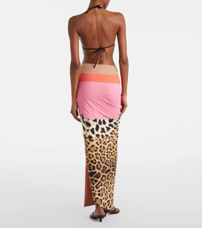 Roberto Cavalli Leopard-print Asymmetric Maxi Skirt In Multi