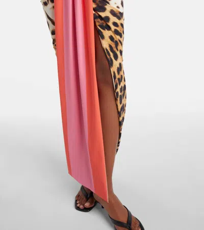 Roberto Cavalli Leopard-print Asymmetric Maxi Skirt In Multi