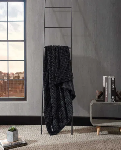 Kenneth Cole Textured Solid Throw Blanket In Black