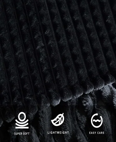 Kenneth Cole Textured Solid Throw Blanket In Black