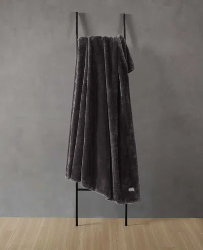 Kenneth Cole Faux Fur Solid Throw Blankets In Black
