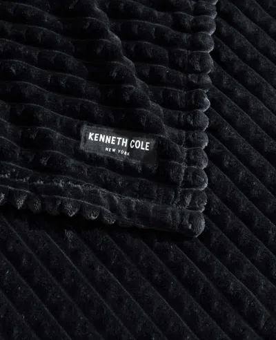 Kenneth Cole Textured Solid Throw Blanket In Black