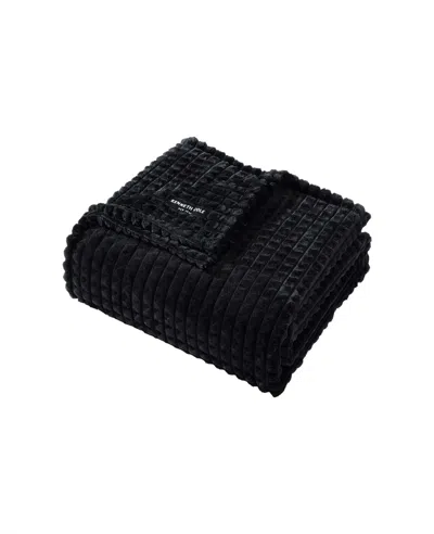 Kenneth Cole Textured Solid Throw Blanket In Black