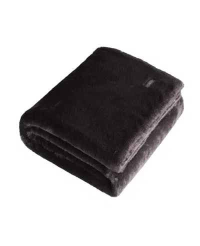 Kenneth Cole Faux Fur Solid Throw Blankets In Black