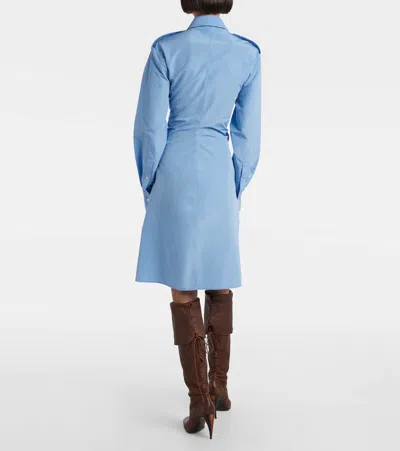 Alexander Mcqueen Mcqueen Long Sleeve Gathered Cotton Blend Shirtdress In Blue