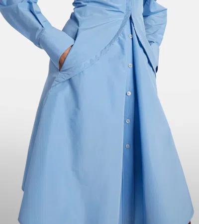 Alexander Mcqueen Mcqueen Long Sleeve Gathered Cotton Blend Shirtdress In Blue