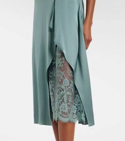 Acne Studios Satin Midi Dress With Lace Inserts In Blue