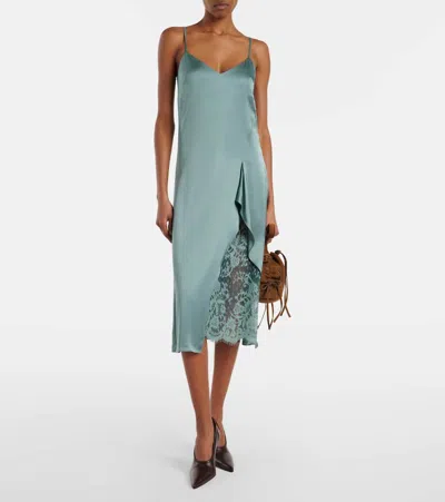 Acne Studios Satin Midi Dress With Lace Inserts In Blue