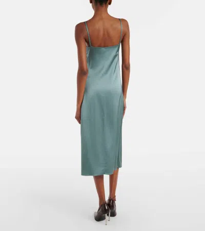 Acne Studios Satin Midi Dress With Lace Inserts In Blue