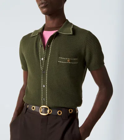 Versace Knit Shirt Chest Pocket Contrast Stitching In Green
