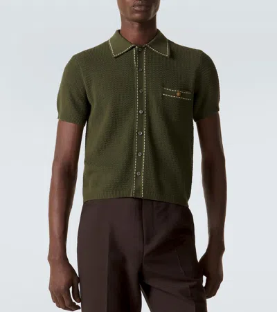 Versace Knit Shirt Chest Pocket Contrast Stitching In Green