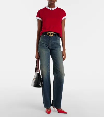 Versace Cotton V Neck Top Short Sleeves Buttons In Multi