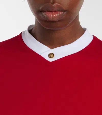 Versace Cotton V Neck Top Short Sleeves Buttons In Multi