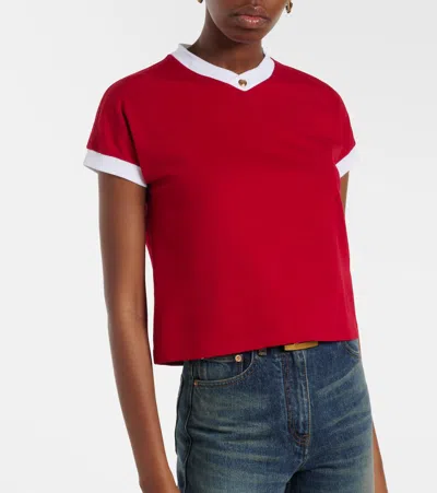 Versace Cotton V Neck Top Short Sleeves Buttons In Multi