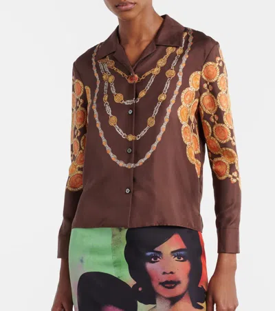 Versace Shirt Printed Shirt Look 62 Brown With Printed Silk Motif For Women