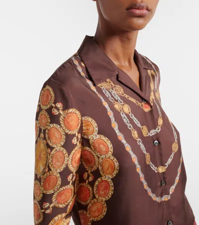 Versace Shirt Printed Shirt Look 62 Brown With Printed Silk Motif For Women