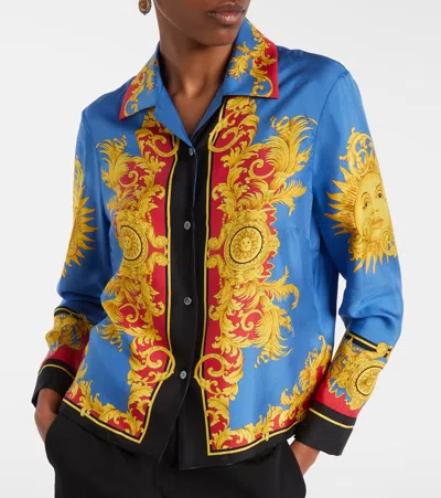 Versace Barocco Print Silk Twill Bowling Shirt In Multi