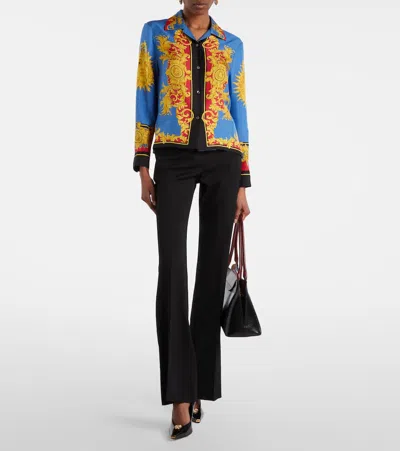 Versace Barocco Print Silk Twill Bowling Shirt In Multi
