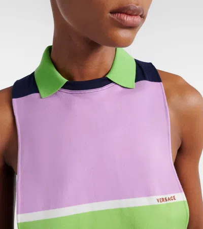 Versace Sleeveless Embroidered Striped Cotton T-shirt In Multi